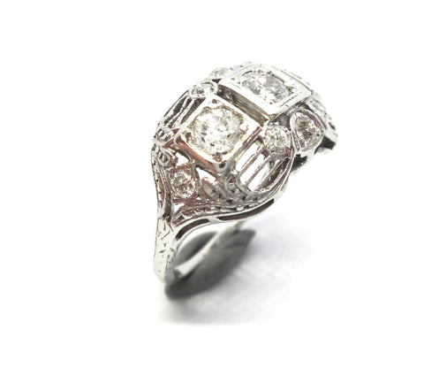 ART DECO Platinum & Diamond Domed Ring - VAL $6,200