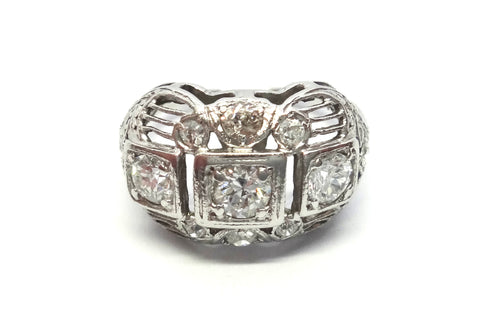 ART DECO Platinum & Diamond Domed Ring - VAL $6,200