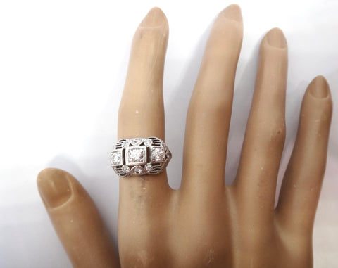 ART DECO Platinum & Diamond Domed Ring - VAL $6,200
