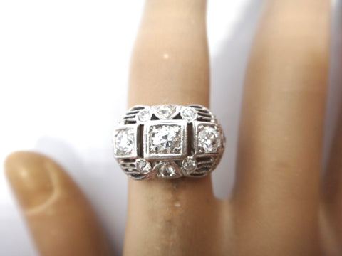 ART DECO Platinum & Diamond Domed Ring - VAL $6,200