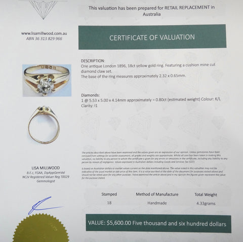 ANTIQUE 18ct Yellow Gold & Diamond Gypsy Ring, London 1896 - VAL $5,600