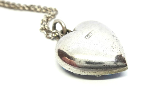 ANTIQUE Silver, Turquoise & Pearl Heart Pendant Necklace c.1900