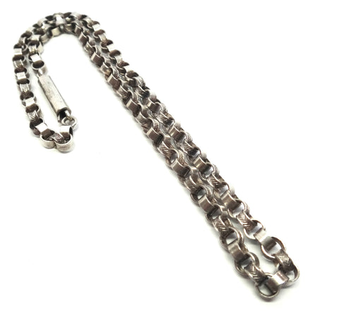 ANTIQUE Silver Engraved Blecher Link Necklace c.1900