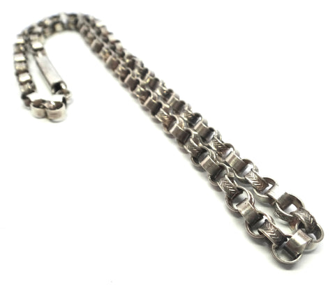 ANTIQUE Silver Engraved Blecher Link Necklace c.1900