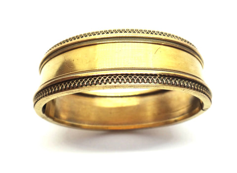 Etruscan Revival 15ct GOLD Hinged Bangle c.1870