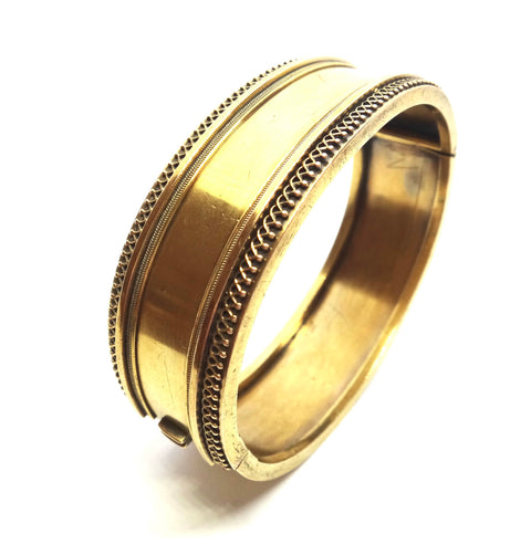 Etruscan Revival 15ct GOLD Hinged Bangle c.1870