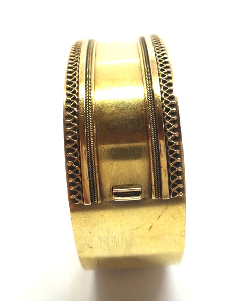 Etruscan Revival 15ct GOLD Hinged Bangle c.1870