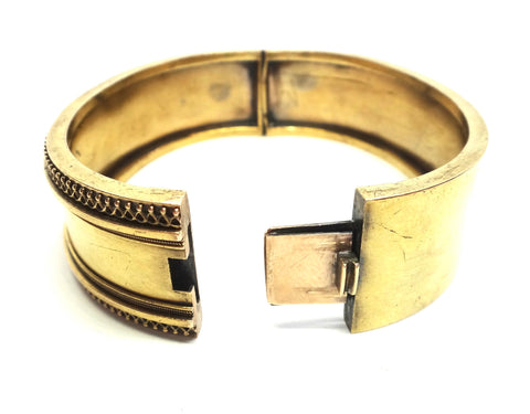 Etruscan Revival 15ct GOLD Hinged Bangle c.1870