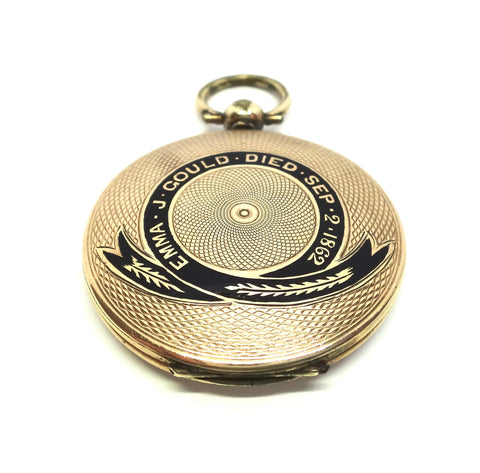 VICTORIAN 9ct Gold & Enamel Mourning Locket Pendant c.1862