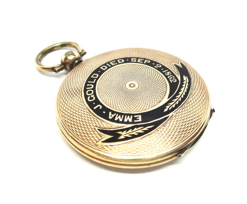 VICTORIAN 9ct Gold & Enamel Mourning Locket Pendant c.1862