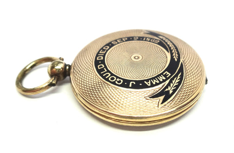 VICTORIAN 9ct Gold & Enamel Mourning Locket Pendant c.1862