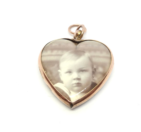 ANTIQUE 9ct Rose Gold Double Sided Heart Shaped Locket Pendant - Chester 1901