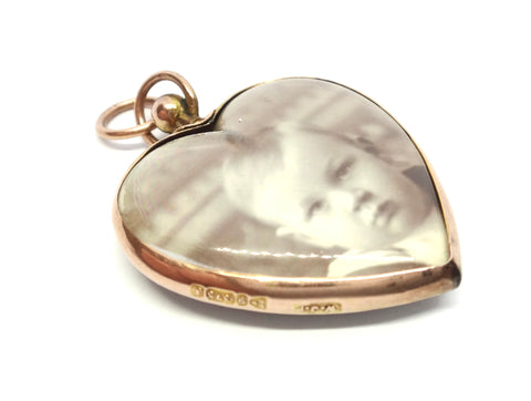 ANTIQUE 9ct Rose Gold Double Sided Heart Shaped Locket Pendant - Chester 1901