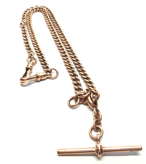 ANTIQUE 9ct Rose Gold Albert Fob Chain Necklace c.1900