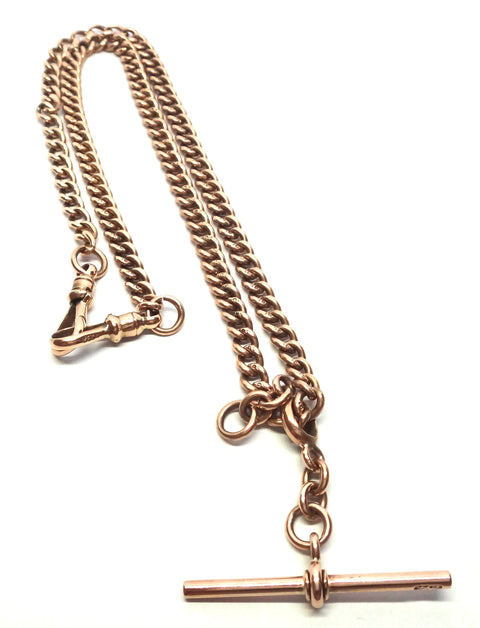ANTIQUE 9ct Rose Gold Albert Fob Chain Necklace c.1900