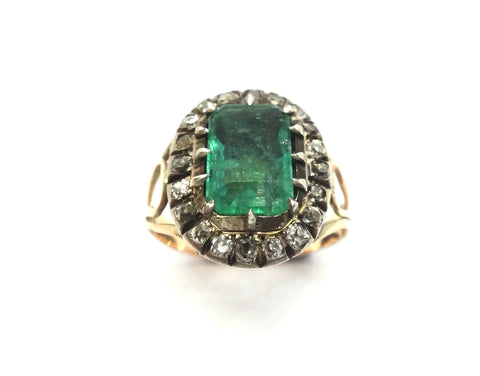 GEORGIAN 15ct Gold, EMERALD & Diamond Ring c.1800 - VAL $12,000