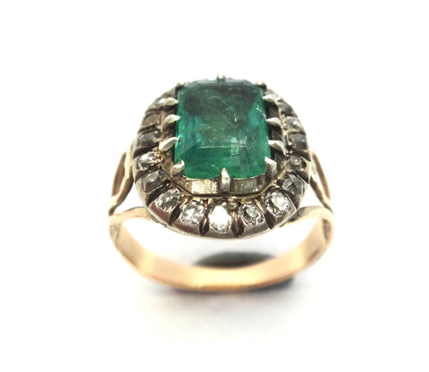 GEORGIAN 15ct Gold, EMERALD & Diamond Ring c.1800 - VAL $12,000