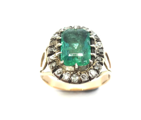 GEORGIAN 15ct Gold, EMERALD & Diamond Ring c.1800 - VAL $12,000