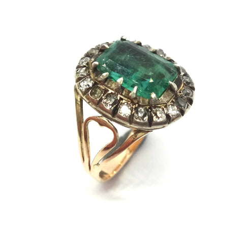 GEORGIAN 15ct Gold, EMERALD & Diamond Ring c.1800 - VAL $12,000