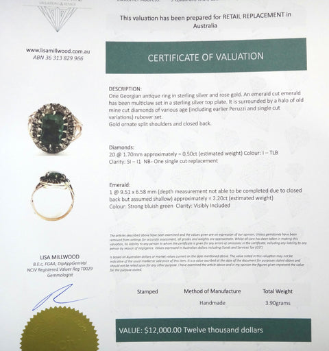 GEORGIAN 15ct Gold, EMERALD & Diamond Ring c.1800 - VAL $12,000