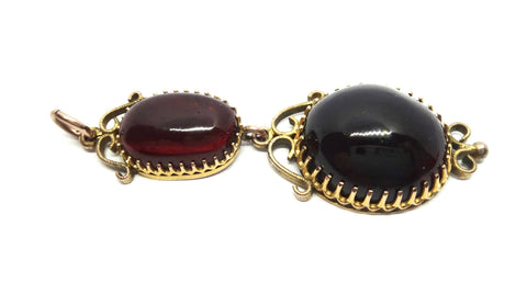 ANTIQUE 9ct GOLD & Cabochon Garnet Double Drop Pendant c.1880 - VAL $4,400