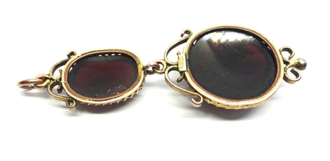 ANTIQUE 9ct GOLD & Cabochon Garnet Double Drop Pendant c.1880 - VAL $4,400