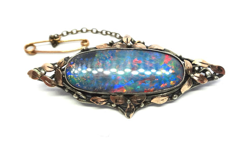 Australian Arts & Craft Gold, Silver & Black OPAL Brooch - attrib. Rhoda Wager