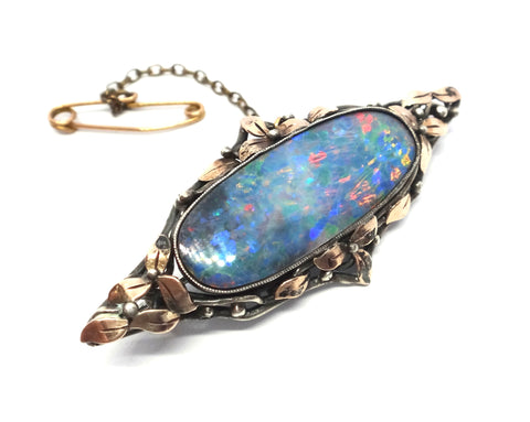 Australian Arts & Craft Gold, Silver & Black OPAL Brooch - attrib. Rhoda Wager