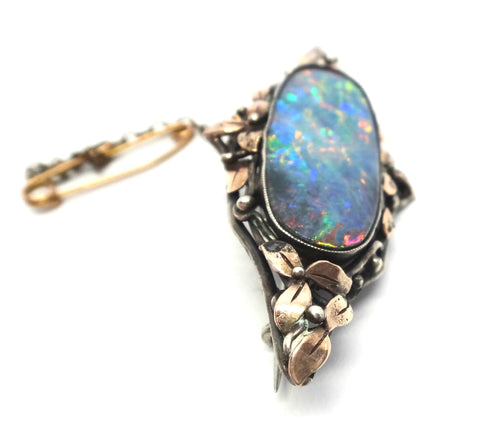 Australian Arts & Craft Gold, Silver & Black OPAL Brooch - attrib. Rhoda Wager