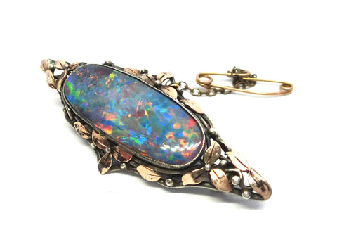 Australian Arts & Craft Gold, Silver & Black OPAL Brooch - attrib. Rhoda Wager
