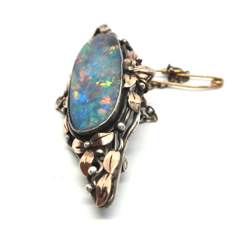 Australian Arts & Craft Gold, Silver & Black OPAL Brooch - attrib. Rhoda Wager
