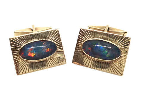 1970s 9ct Yellow Gold & OPAL Cufflinks