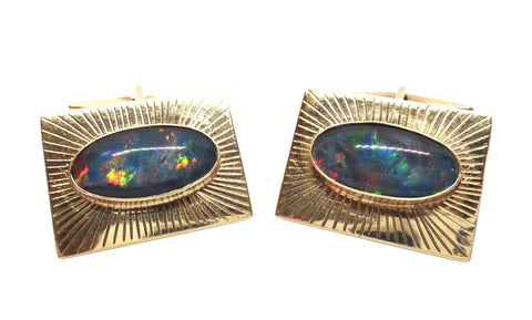 1970s 9ct Yellow Gold & OPAL Cufflinks
