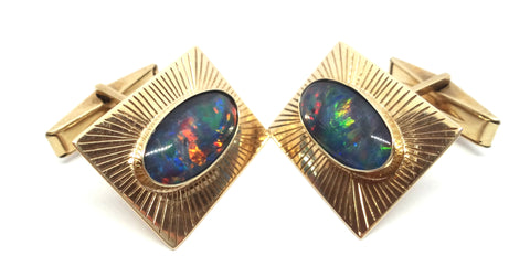 1970s 9ct Yellow Gold & OPAL Cufflinks