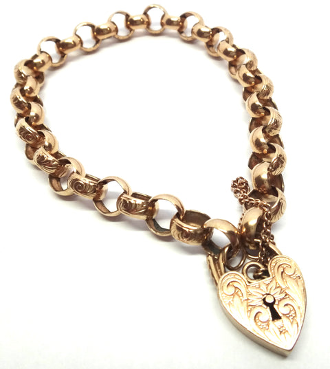 ANTIQUE 9ct Rose GOLD Belcher Link Bracelet c.1920