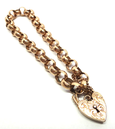 ANTIQUE 9ct Rose GOLD Belcher Link Bracelet c.1920