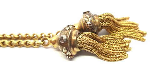 ANTIQUE 18ct Yellow Gold T-Bar & Double Tassel Drop Fob c.1880