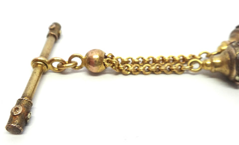 ANTIQUE 18ct Yellow Gold T-Bar & Double Tassel Drop Fob c.1880