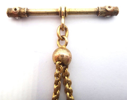 ANTIQUE 18ct Yellow Gold T-Bar & Double Tassel Drop Fob c.1880