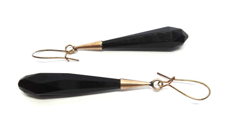 ANTIQUE 9ct Gold & Jet Drop Earrings c.1880