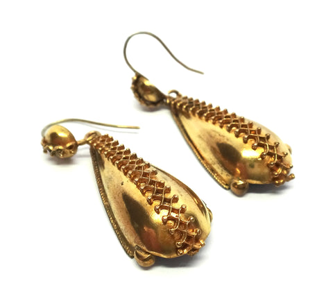 Etruscan Revival 9ct Gold Drop Earrings c.1870