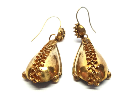 Etruscan Revival 9ct Gold Drop Earrings c.1870