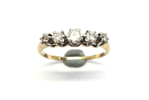ANTIQUE 18ct Gold & 5 Stone Diamond Ring c.1940