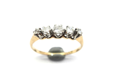 ANTIQUE 18ct Gold & 5 Stone Diamond Ring c.1940