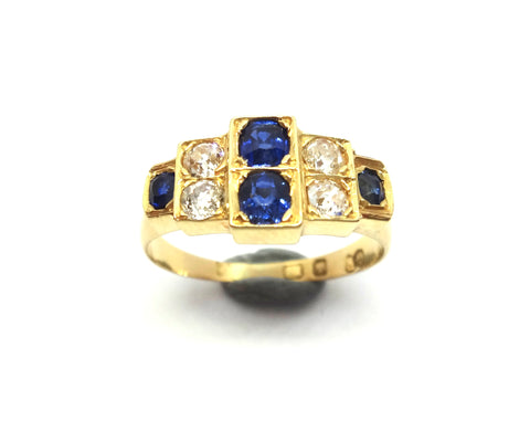 Antique Art Deco Style 18ct Yellow Gold  Sapphire & Diamond Ring - VAL $5,200