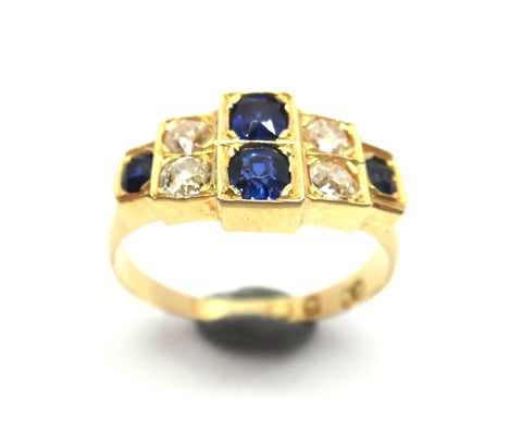 Antique Art Deco Style 18ct Yellow Gold  Sapphire & Diamond Ring - VAL $5,200