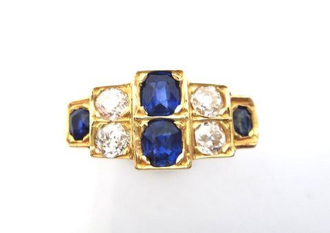 Antique Art Deco Style 18ct Yellow Gold  Sapphire & Diamond Ring - VAL $5,200