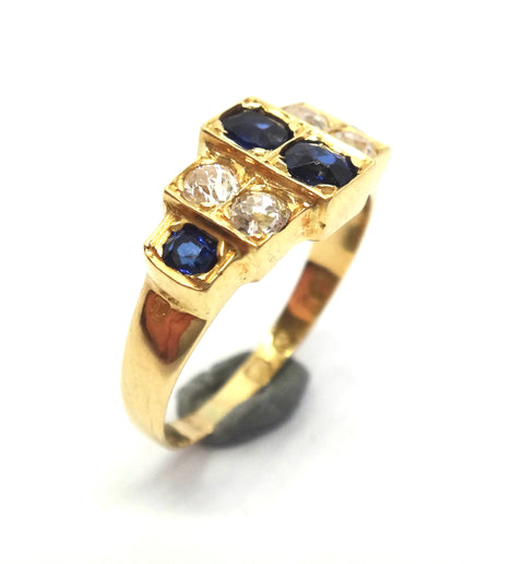 Antique Art Deco Style 18ct Yellow Gold  Sapphire & Diamond Ring - VAL $5,200