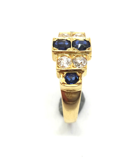 Antique Art Deco Style 18ct Yellow Gold  Sapphire & Diamond Ring - VAL $5,200