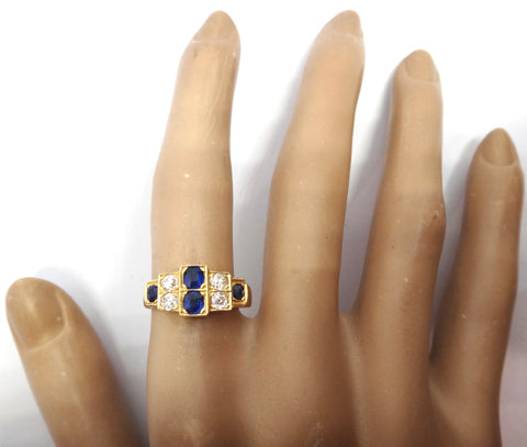 Antique Art Deco Style 18ct Yellow Gold  Sapphire & Diamond Ring - VAL $5,200